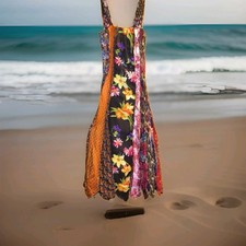 Vintage Handmade Upcycled Silk Necktie &  Scarves Hippie SunDress Tropical  picture