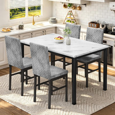 Elegant Faux Marble Dining Table Set for 4 with Velvet Chairs - Space-Saving picture