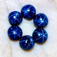 6 Pcs Natural Star Blue Sapphire 6mm Round Loose Cabochon Gemstones Lot picture