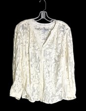 Chico’s Solid Embroidered Crinkle Blouse  Sheer Size 16 NWT picture