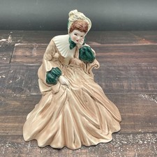 Florence Ceramics Pasadena CA “Rebecca” Figurine Sand Dress w Green & Ivory  7