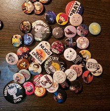 Mixed Lot Collectible Pinback Buttons Pins - Cats, Anime, Slogans Assorted picture
