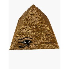 Vintage 2001 Egyptian Pyramid Trinket Box Gold Eye of Horus Hinged Jewelry Case picture