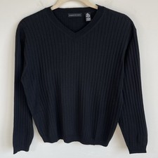 Preswick & Moore Men's 100% Merino Wool V-neck Sweater Black M Preppy Office picture