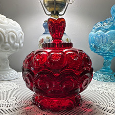 Ruby Red Weisher Moon and Stars footed compote picture