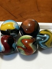 Peltier Glass Company MCS Marbles Vintage Multicolor Swirl Lot Of 5  .64”-.71 picture