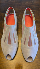 Pas de Rouge Women’s Gray Suede Mesh Slingback Wedge Sandals Slip-On EU 40 picture