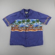 KY's Men's XL Hawaiian Shirt Vintage 100% Cotton Aloha USA Motorcycles Beach USA picture