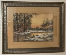 Antique Watercolor Landscape Painting Gilt Wood Frame Artist Signed  Paul Verlet picture