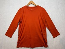 J. Jill Womens Perfect Pima Side Button Tee 3/4 Sleeve Bittersweet Orange Medium picture
