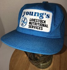 VTG YOUNG'S Livestock Nutritional 80s USA K-Products Trucker Hat Cap Snapback picture