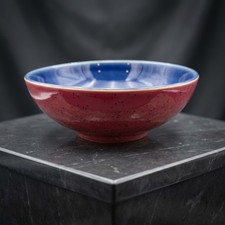 Vtg Denby Harlequin Blue Red Speckled Stoneware Cereal Soup Bowl 6.5