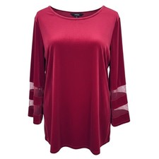 NEW Slim Factor by Investments Red Velvet Tunic Top 3/4 Bell Sleeve Mesh 2X picture