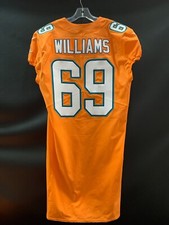 #69 JORDAN WILLIAMS MIAMI DOLPHINS USED TEAM ISSUED ORANGE COLOR RUSH JERSEY picture