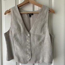 J.CREW Womens Linen V-Neck Sleeveless Button Front Vest Beige Solid Size 10 picture
