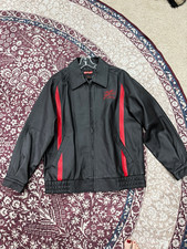 Budweiser King of Beers Black Leather Jacket Red Accents Embroidered Logo SZ LRG picture