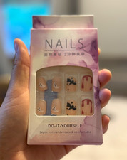 Press-On Nails Set Halloween Square Short 3D Pre-Designed Beige Black Red 24pcs picture
