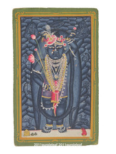 Antique Shrinathji Nathdwara Miniature Painting Lord Krishna Hindu Folk Art picture