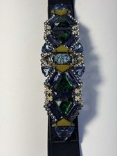 BCBG Maxazaria Elastic Belt Multi-gem Stone Art Deco Inspired Adjustable 1” Wide picture