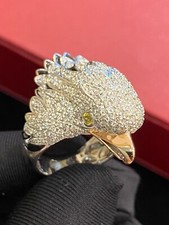 3.71 Cts Round Brilliant Cut Diamonds Sapphire Enamel Eagle Ring In 750 18K Gold picture