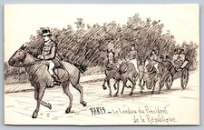 C1910 ORIGINAL PEN & INK postcard PARIS LANDAU DU PRESIDENT horse drawn wagon picture