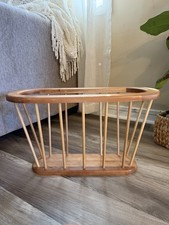 Vintage Mid Century Modern Wooden Spindle Magazine Rack Oval MCM Newspaper  picture