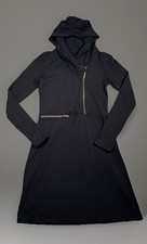 Athleta Bliss Hoodie Dress Women XS Black Assymetical Zipper Short Casual picture