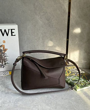Loewe Puzzle Brown Top Handle Satchel Bag Zip Closure Gold Hardware Strap picture