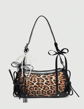 Women's Kawaii Ladies Vintage Leopard Print Shoulder Bag Bow Pearl Charm Hobo picture