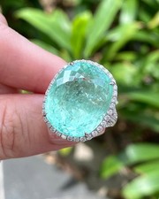 Vintage Paraiba Tourmaline Ring 925 Sterling Silver Big Tourmaline Ring. picture