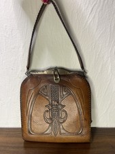 Antique 1920s Art Nouveau Tooled Leather Purse Turn-Loc Clasp Arts & Crafts picture