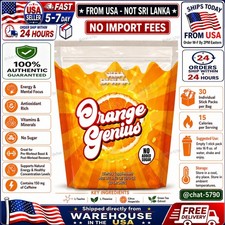 Orange Genius Energy Focus Drink 30 Stick Packs No Sugar New Sealed🔥US Seller🔥 picture