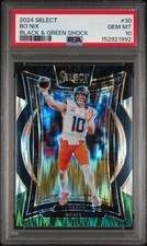 Bo Nix - 2024 Panini Select RC #30 Black & Green Shock Prizm  PSA 10 Broncos picture
