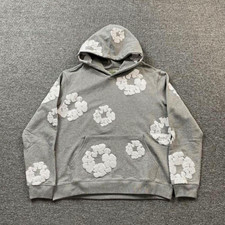 DENIM TEARS Gray Cotton Fleece Cotton Wreath Graphic Pullover Hoodie Men's M picture