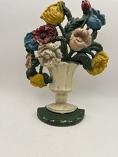 Vintage Hubley Stamped #1 Cast Iron Painted Floral Doorstop picture