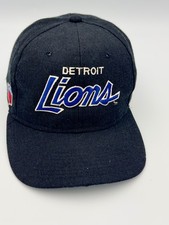 Vintage 90s Sports Specialties Detroit Lions Script Snapback Hat Black Wool Cap picture