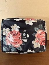 Narwey Large Zip Makeup Care Bag Travel Accessory Pouch Black Pink Floral picture