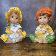 Vintage 1974 Universal Statuary Boy & Girl Chalkware Statue Set Alice Andy #293 picture