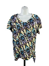 Chico's Women's Multicolor Embellished V Neck Short Sleeve Shirt - 2/US L picture