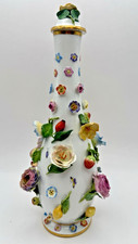 Antique Meissen Porcelain Flower Encrusted Bottle Vase Stopper Fac 5 No 1 c1900 picture