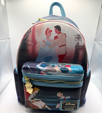 Loungefly Disney Cinderella Mini Backpack Front Zip Pocket Blue Pink Black NWT picture