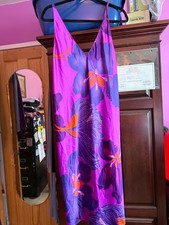 Natori Floral Satin Nightgown Slip Dress XL Purple Pink Orange NWOT Hemmed picture