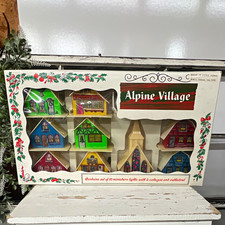 Alpine Village 10pc Lighted Christmas Village Set 8 Cottages & Cathedral Boxed picture
