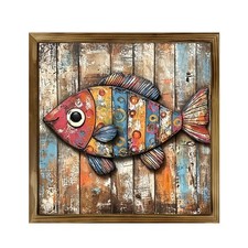 Rustic Hand-painted Fish Wooden Sign Coastal Farmhouse Distressed Nautical Decor picture
