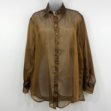 VTG 90s Limited Sheer Top L Brown Organza Whimsigoth Chic Shimmer Fairy Grunge picture