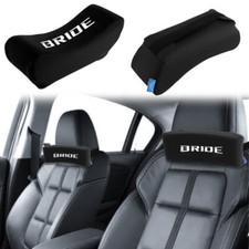 2Pcs JDM BRIDE Embroidery Black Leather Car Neck Rest Pillow Headrest Cushion picture