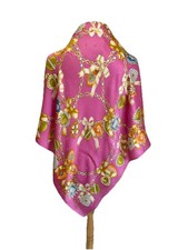 S59# VTG Nina Ricci 100% Silk Scarf Italy Pink Gold Jewelry Chain Heart Foulard picture