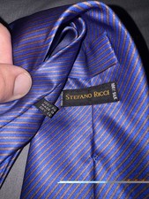 RARE Stefano Ricci 100% Silk Necktie Blue Bronze Diagonal Stripes picture