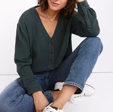 NWOT Madewell Lightspun Evert Top Midnight Green Size XS NC803 Gauze Cotton picture