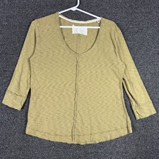Saturday Sunday Anthropologie Womens Small Olive Green Slub Knit V-Neck Top picture
